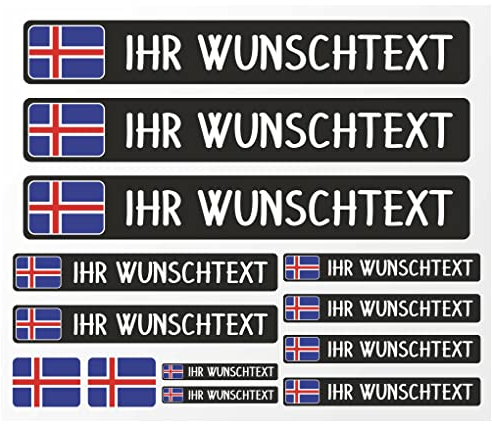 Samunshi® Namensaufkleber Set Island Flagge - Name für Auto Motorrad Fahrrad Helm - Aufkleber Sticker personalisiert - Tuningaufkleber