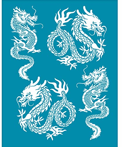 OLYCRAFT 10x12.7 cm Argile Pochoirs Motif Dragon Sérigraphie Dragon Sérigraphie Pochoirs Maille Transfert Pochoirs Thème Animal Maille Pochoir pour la Fabrication de Bijoux en Pâte Polymère