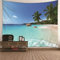 Skcess Wandteppich 350x256CM, Ozean Strand Polyester Tapestry Mit Palme Und Blauem Himmel - Natur Wandbehang für Wohnzimmer Heimdekoration