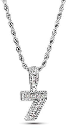 MiniJewelry Silver Lucky Number 7 Pendant Necklace Christmas Birthday Jewellery Gift for Women Daughter Anniversary Family Clear Cubic Zirconia