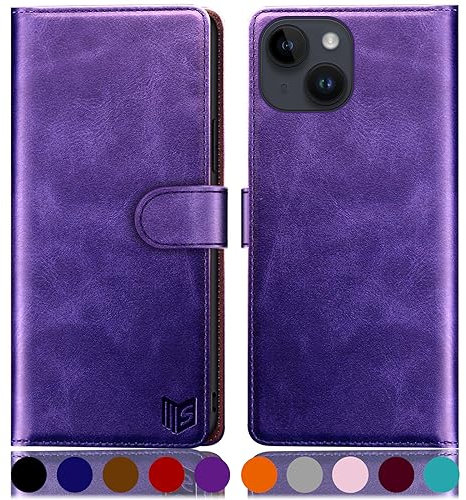 SUANPOT design for iPhone 15 Plus 6.7 inch case with [Credit Card Holder][RFID Blocking],PU Leather Flip Book Protective Cover Women Men for Apple 15 Plus Phone case Purple