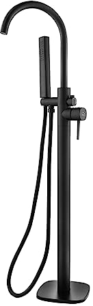 BADLAND Freistehende Badewannenarmatur POLA Schwarz Messing Wannenarmatur für Badezimmer Handbrause