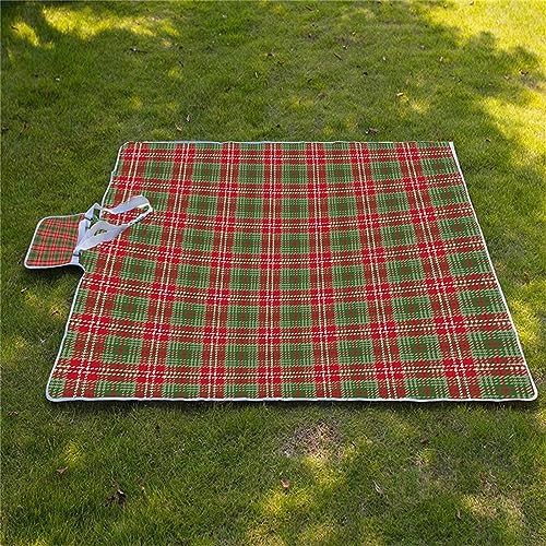 Picknickdecke 180x200cm,XXL Picknickdecke mit Wasserdichter Unterseite,Outdoor Stranddecke Sandfrei,mit Tragegriff Faltbare Picnic Blanket für Camping,Strand,Park,Familie,Konzerte Rot grün kariert