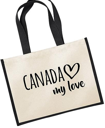 Huuraa Jutetasche Canada my love Tragetasche Black Größe 21 Liter für alle Fans von Kanada Geschenk Idee für Freunde und Familie
