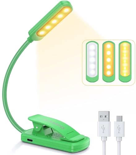 Leselampe Buch Klemme, TEAMPD Buchlampe mit 10 LEDs, 3 Farbtemperatur Modi Dimmbare Helligkeit, Augenschutz Klemmlampe, USB Wiederaufladbare Klemmleuchte, 360° Flexibel für Nachtlesen ins Bett, Reisen