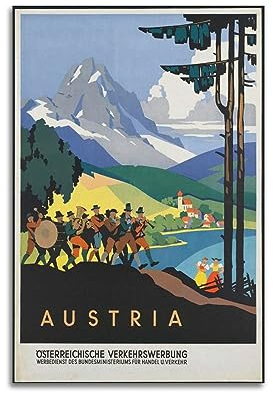 YBHF Vintage Travel Austria Band Poster Wandkunst Druck Retro Ästhetische Raumdekoration Bürodekorationen 50 x 75 cm ungerahmt