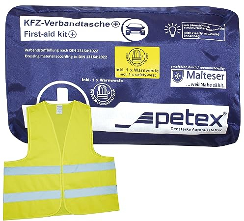 PETEX 2 in 1 Verbandtasche Plus, Inhalt nach DIN13164:2022 in Blau, Erste-Hilfe, First-Aid-Kit