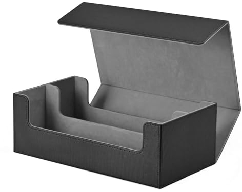 Btstil Premium Magnetic PU Cards Box, Sammelkarten-Aufbewahrungsboxen für 600+ Karten, Leather Card Deck Box mit Trennwänden für TCG Magic Karten (1200+, Schwarz & Grau)