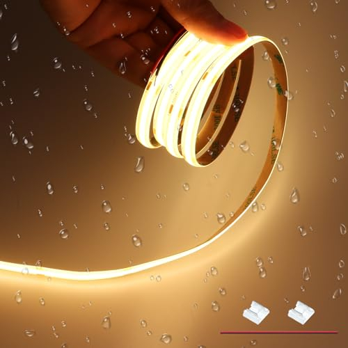 JOYLIT 24V COB LED Streifen 3000K Warmweiss 6M 320LEDs/M IP65 Wasserdicht CRI 93+ 10W/M 8MM Breit Flexibel LED Band Selbstklebend LED Strip für Küchenschrank, Regal, Treppe (Ohne Netzteil)