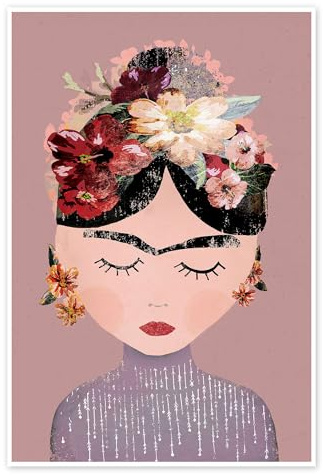 Posterlounge Frida mit Blumenkranz, pastellrosa Poster | 40 x 60 cm von treechild Rosé Wandbilder Wanddeko