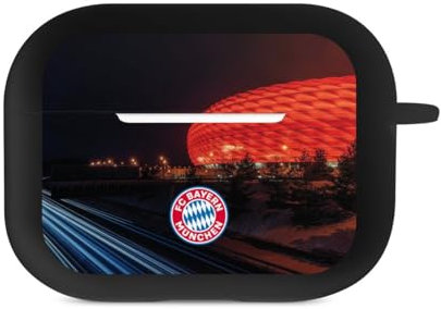 Hülle mit Karabiner kompatibel mit Apple AirPods Pro 2. Generation Case schwarz Schutzhülle mit Schlüsselanhänger FC Bayern München FCB Stadion