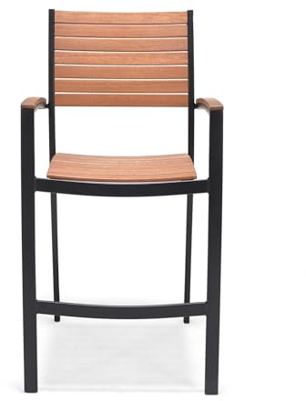 METRO Professional Taburete de Bar con Reposabrazos Lynx, Aluminio/Madera de Eucalipto, Apilable, Silla para Exterior, Madera/Negro