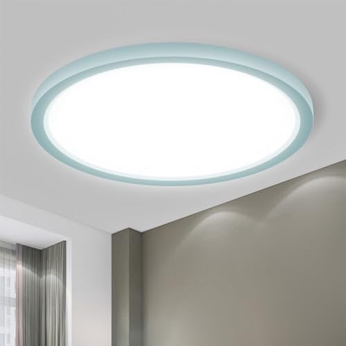 LQWELL® LED Ceiling Light, IP44 Waterproof Bathroom Lamp Round Flat 18W 6000K 1600LM Modern Simple Thin for Living Room Bedroom Kitchen Basement Office, 220 * 24mm (Blue)