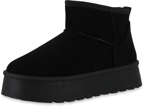 VAN HILL Damen Stiefeletten Winter Boots Warm Gefüttert mit Plateau Profilsohle
