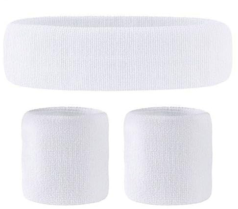 JZK Set aus weißen Stirnbändern, Schweißbändern und Armbändern, 80er-Jahre-Kostüm für Damen, 1980er-Jahre-Kostüm-Outfits für Mädchen und Jungen, 80er-Jahre-Fun-Run-Teams-Cosplay