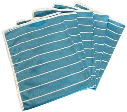 Tech'N'Fast Chiffon Bambou - Essuyage vitre sans Trace, INOX, chromes, miroirs - Lot de 5 Microfibres - Dimensions 48x36cm - Couleurs : Vert-Bleu-Rose (Bleu)