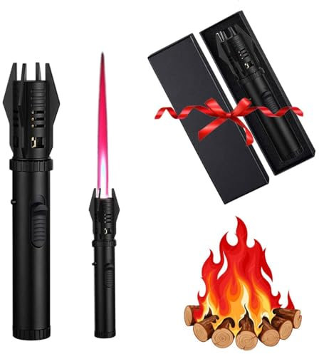 DIXBDISBE Lichtschwert-Feuerzeug, helles Feuer-Feuerzeug, BrightFire-Fackelfeuerzeug, winddichtes, nachfüllbares Butan-Gasfeuerzeug aus Metall, Lichtschwert-Feuerzeug-Fackel (Color : Black-1pc)