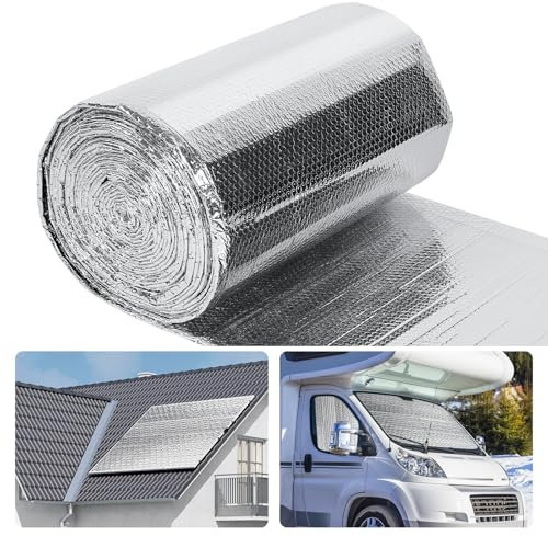 ISXACFF Doppio rotolo di isolamento riflettente, 122 x 1,8 m, isolamento riflettente per finestre, tetto, garage, porta in alluminio, barriera radiante per finestre, tetto, garage, porta