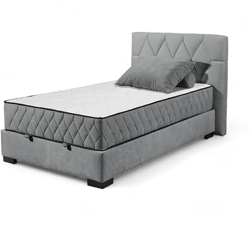 Stella Trading NAGOL B Boxbett 120x200, Anthrazit - Bequemes Bett mit Bettkasten und Premium 9-Zonen-Federkern Wendematratze - 145 x 114 x 214 cm (B/H/T)