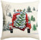 Artoid Mode Aquarell Schnee Lastkraftwagen Bäume Weihnachten Kissenbezug, 40x40 cm LKW Winter Zierkissenbezug Cushion Cover Couch Wohnzimmer Deko