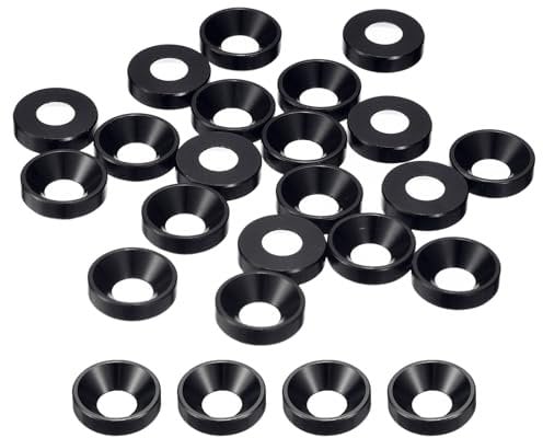 sourcing map 40 Pcs M6 Finishing Countersunk Washers, Aluminum Alloy Screw Gaskets, Cup Head Washer Gasket for Mechanical Accessories Parts, Black