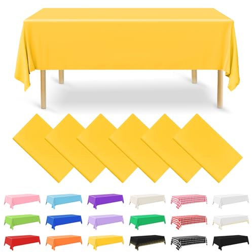 NACHLYNN 6 Stück Einweg Tischdecke 137 x 274 cm Gelb Rechteckige Tischabdeckung Wasserdicht Gartentischdecke für Festivals Party Hochzeiten Brautpartys Geburtstag Dekorationen