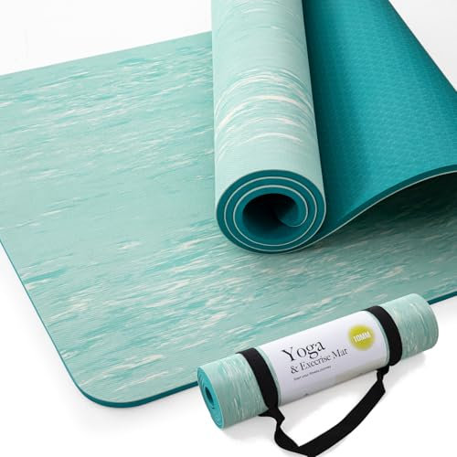 Marjar Rutschfest Yoga Matte,2/5 Zoll (10MM), Gummi und TPE Dicker YogaMatte mit Riemen für Frauen Männer, Yogamatten, Sportmatte für Gymnastik Sport,Pilates und Home Workout,Türkisgrün