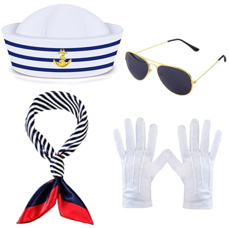 Kapitän matrosen kostüm set,Matrosenmütze kapitänsmütze,Matrosen kostüm damen kapitänsmütze herren accessoires für party cosplay(4 Stück)