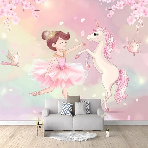 Papier Peint de Photo Fille De Fleur Licorne Rose 200x140 cm Papier Peint Panoramique Papier Peint intissé Murale Pour Chambre De Fille, Garçon, Chambre De Bébé Salon Chambre Décor