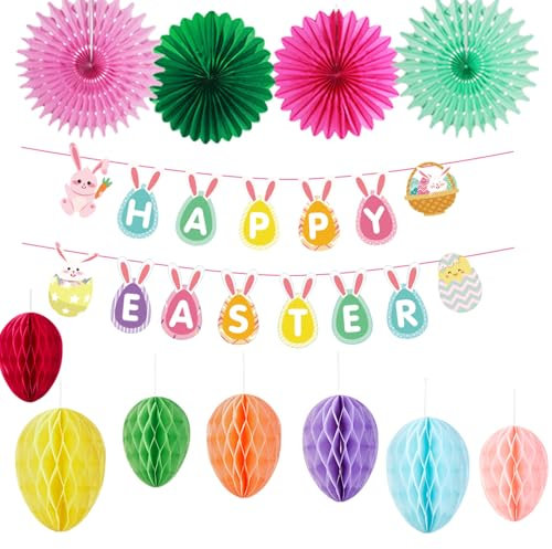 QXCFTW Easter Bunting Banner, Easter Banner Decorations, Easter Honeycomb Bunny Decorations, Easter Banner Decoration, Hanging Easter Party Home Decoration, for Home Decoration, School Party