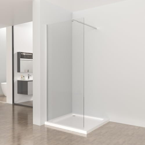 Plumbsys Paroi de douche à l'italienne 80x190cm, barre de stabilité réglable, verre trempé 8mm facile à nettoyer, profilé chromé