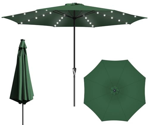 Tubiaz Solar LED Sonnenschirm 350cm Grün Gartenschirm Großschirm ohne Ständer,Terassenschirm UV-Schutz mit Handkurbel,Sonnenschirme für Garten,Terrasse,Rundschirm