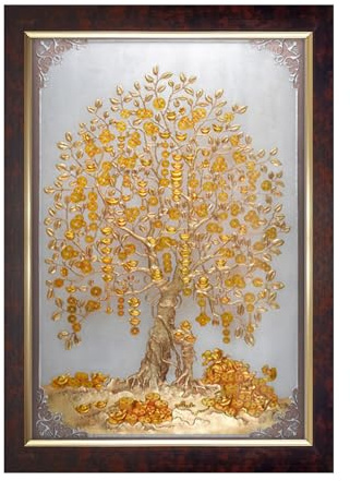 Kalpavriksha Money Golden Tree Gemälde für Wohnzimmer, Wanddekoration, Geld-Bilderrahmen für Wanddekoration (braun) 2695 (27,9 x 35,6 cm)