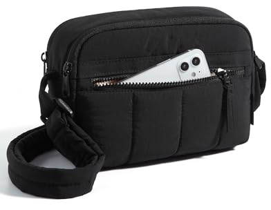 BAGSMART Cross Body Purse, Mini Crossbody Bags for Women Travel Purse, Puffy Shoulder Handbag Wallet with RFID Blocking Slots, Black-small