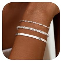 Adramata 3Pcs Pulsera de Plata de Ley 925 con Cierre para Mujer Niñas Pulseras Ajustables Apilables Pulseras de Cadena de Serpiente Pulseras Mujer Plata Joyería Regalos con Caja