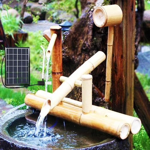 SYLUOQP Fuente de Agua Solar de bambú, decoración del jardín Zen con Bomba y decoración de jardín Exterior extraño con energía Solar, para el jardín Interior Exterior