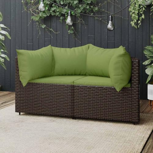 SDWEHO7 2er-Set Outdoor Ecksofas, 2-Sitzer Lounge Sofa mit Auflagen, Gartensofa Einzelsofa Terrassensofa Gartenlounge Sofa Gartenmöbel, Braun Poly Rattan