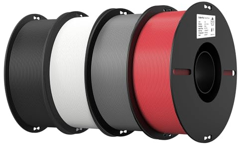 Creality PLA-Filament für 3D-Drucker, 4 Packungen, 1,75 mm Durchmesser, mit sauberen Wickelspulen, kein Verstopfen und Blasen, passend für die meisten 3D-Drucker (Schwarz + Weiß + Grau + Rot)