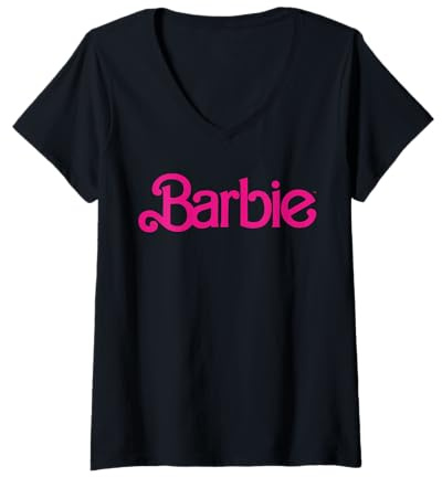 Donna Logo Barbie Anni '80 Maglietta con Collo a V