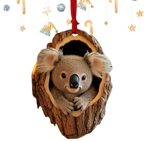 Penlimly Tier-Weihnachtsbaumschmuck,Tierschmuck für den Weihnachtsbaum | Niedliche Weihnachtsanhänger mit Anhänger | Taschenanhänger, 2D-Acryl-Koala-AFFE-Katzen-Auto-Ornament, Heimdekoration,
