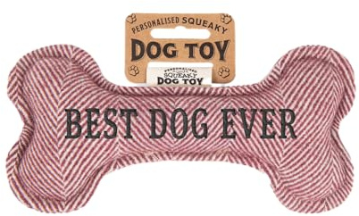 History & Heraldry Personalisiertes Quietschendes Hundespielzeug, Knochen Form, red, mit 'Best Dog Ever' Aufschrift, Stoffspielzeug für Hunde