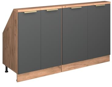 Vicco Küchenschrank für Dachschrägen R-Line, Anthrazit-Gold, 140 cm 2er Set, geeignet für schräge Wände und Variable Küchenmontage