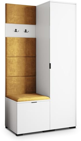 Masseno Flugarderoben Set Lori, Kleiderschrank-Set mit Sitzbank, Garderobenschrank Flur mit 3 Regalböden, Weiß