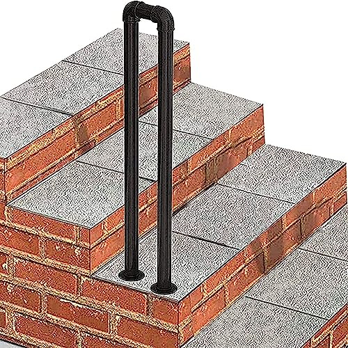 Outdoor Handrails for Disabled, Stair Handrail Picket Fits 1 Steps Hand Rails Outside for Decking, Metal Matte Black Wrought Iron Railing(Size:3.28ft/100cm)
