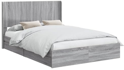 vidaXL Bettgestell mit Stauraum und Kopfteil Grau Sonoma 150 x 200 cm, Moderner Schlafzimmerstauraum-Bett, rechteckiger Rahmen, schickes Latten-Design, platzsparendes Möbelstück