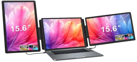 Kuzu 15.6 Portable Laptop Screen Extender Vertical Horizontal Display | FHD, IPS, Triple Extender, Detachable Dual Monitor Screen Extension, USB-C & HDMI, Plug & Play,for 12-18.5 Windows, Mac