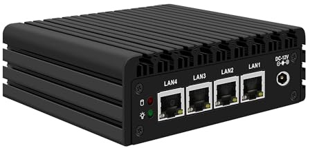 AIOPCWA Mini PC Firewall Appliance, Pentium J3710, 4×2.5GbE i225-V LAN, OPNsense Hardware Mini Computer, Fanless Micro PC DDR3L 8GB RAM 128GB SSD, HD, DP, COM RJ45, USB 3.0, AES-NI