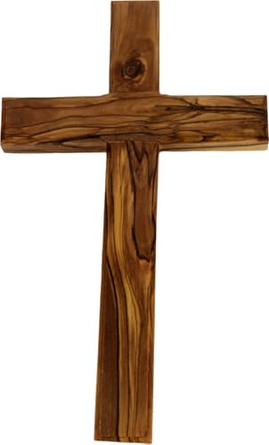 Holy Land Market Olivenholzkreuz aus Bethlehem – Inspirierendes Wandkreuz für Christen, handgeschnitztes Holzkreuz für die Wand mit Zertifikat & Gebetskarte des Herrn, 25,4 cm, Jerusalem-Stempel