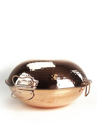 CopperGarden® Cataplana Bräter aus handverzinntem gehämmerten Kupfer mit ca 36 cm Durchmesser I Portugies. Kupferbräter mit perfekter Wärmeleitfähigkeit I Für Gas/Feuer/Grill & Backofen