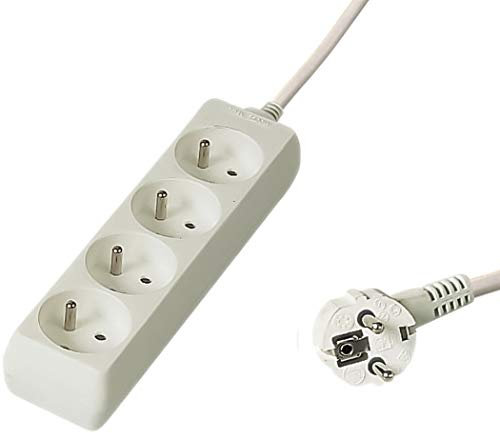PremiumCord Multiprise 3m, 4 Prises, Rallonge 230V, 4 Prises Françaises Tournées à 45°, Multiprise de Qualité avec Sécurité Enfant, Couleur Blanc